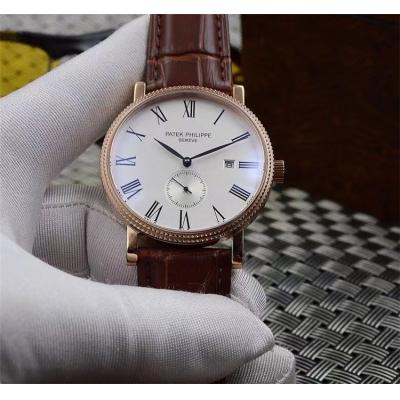 Replica Calatrava A21j Automatic Movement Mens Watch White Dial Leather Strap G13