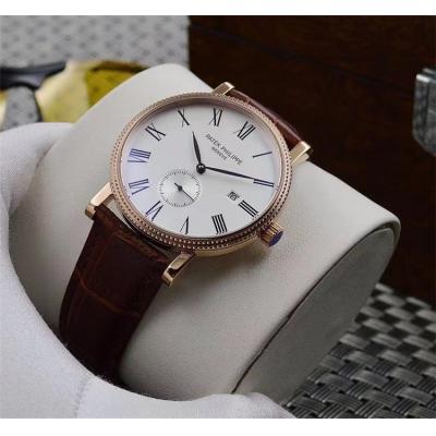 Replica Calatrava A21j Automatic Movement Mens Watch White Dial Leather Strap G13