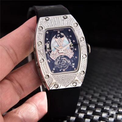 Replica RM71-01 A21j Automatic Movement Womens Watch Skeleton Dial Diamonds Case Rubber Strap E06