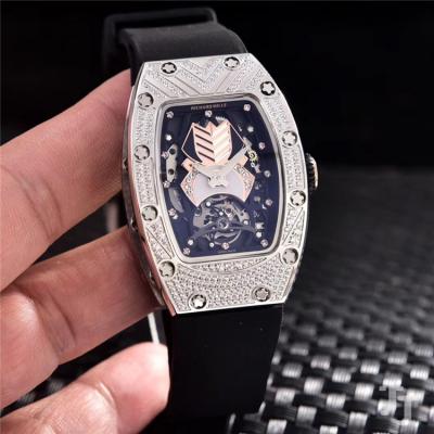 Replica RM71-01 A21j Automatic Movement Womens Watch Skeleton Dial Diamonds Case Rubber Strap E06