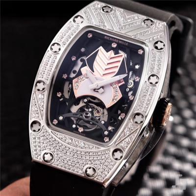 Replica RM71-01 A21j Automatic Movement Womens Watch Skeleton Dial Diamonds Case Rubber Strap E06