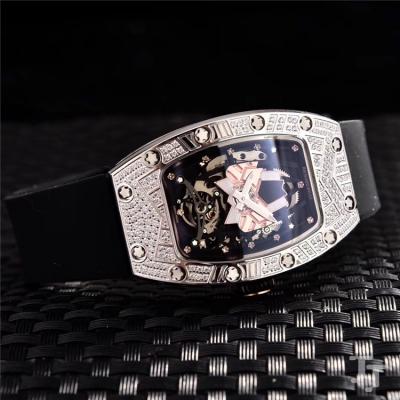 Replica RM71-01 A21j Automatic Movement Womens Watch Skeleton Dial Diamonds Case Rubber Strap E06