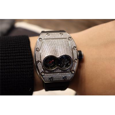 Replica RM053 Japan Quartz Movement Mens Watch Full Diamonds Dial Rubber Strap E09