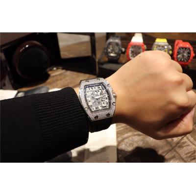 Replica RM67-01 Japan Miyota 8215 Automatic Movement Mens Watch Skeleton Dial Diamonds Case Rubber Strap E10