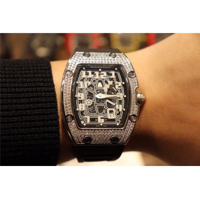 Replica RM67-01 Japan Miyota 8215 Automatic Movement Mens Watch Skeleton Dial Diamonds Case Rubber Strap E10