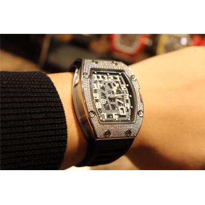 Replica RM67-01 Japan Miyota 8215 Automatic Movement Mens Watch Skeleton Dial Diamonds Case Rubber Strap E10