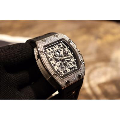 Replica RM67-01 Japan Miyota 8215 Automatic Movement Mens Watch Skeleton Dial Diamonds Case Rubber Strap E10