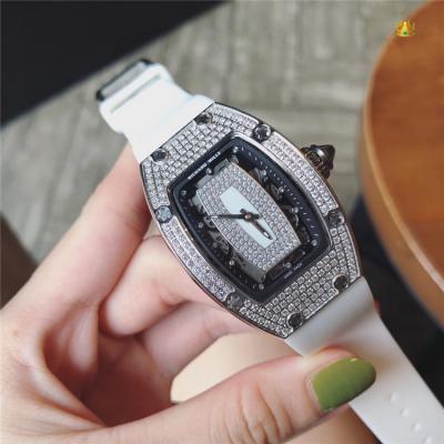 Replica RM007-1 A21j Automatic Movement Womens Watch Skeleton Diamonds Dial Diamonds Case Rubber Strap A E23