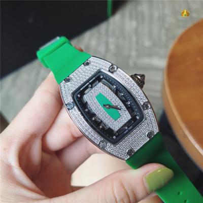 Replica RM007-1 A21j Automatic Movement Womens Watch Skeleton Diamonds Dial Diamonds Case Rubber Strap A E23