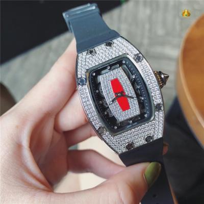 Replica RM007-1 A21j Automatic Movement Womens Watch Skeleton Diamonds Dial Diamonds Case Rubber Strap A E23