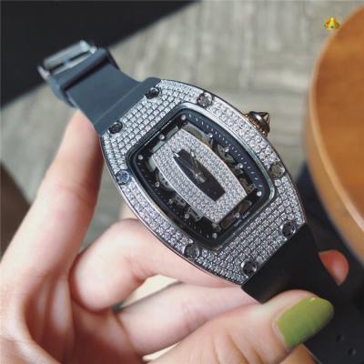 Replica RM007-1 A21j Automatic Movement Womens Watch Skeleton Diamonds Dial Diamonds Case Rubber Strap A E23