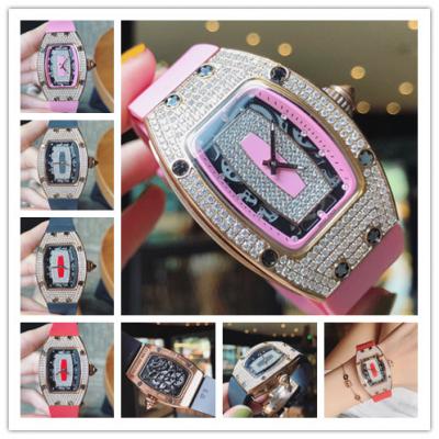 Replica RM007-1 A21j Automatic Movement Womens Watch Skeleton Diamonds Dial Diamonds Case Rubber Strap B E23