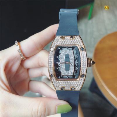 Replica RM007-1 A21j Automatic Movement Womens Watch Skeleton Diamonds Dial Diamonds Case Rubber Strap B E23