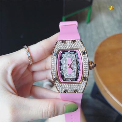 Replica RM007-1 A21j Automatic Movement Womens Watch Skeleton Diamonds Dial Diamonds Case Rubber Strap B E23