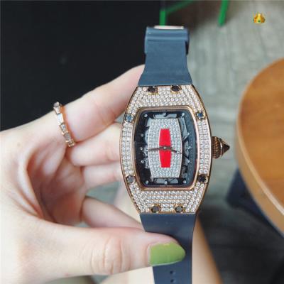 Replica RM007-1 A21j Automatic Movement Womens Watch Skeleton Diamonds Dial Diamonds Case Rubber Strap B E23