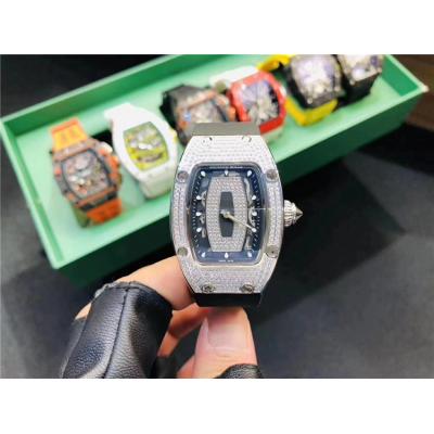 Replica RM007-1 A21j Automatic Movement Womens Watch Skeleton Diamonds Dial Diamonds Case Rubber Strap A E32