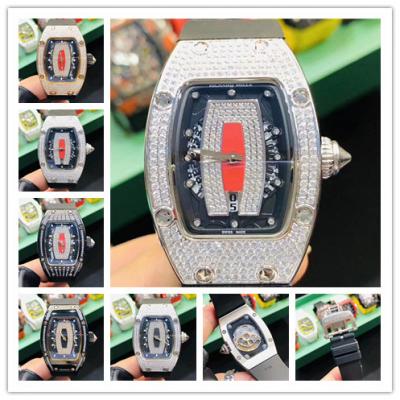 Replica RM007-1 A21j Automatic Movement Womens Watch Skeleton Diamonds Dial Diamonds Case Rubber Strap A E32