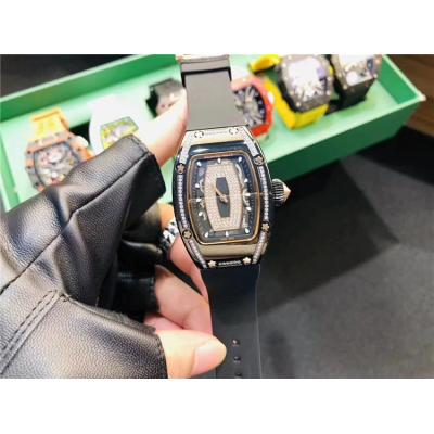 Replica RM007-1 A21j Automatic Movement Womens Watch Skeleton Diamonds Dial Diamonds Case Rubber Strap B E32