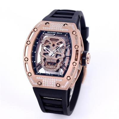 Replica RM52-01 A21j Automatic Movement Mens Watch Skull Diamonds Dial Diamonds Case Rubber Strap E39