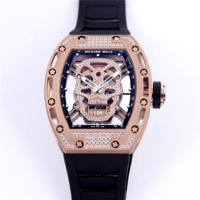 Replica RM52-01 A21j Automatic Movement Mens Watch Skull Diamonds Dial Diamonds Case Rubber Strap E39