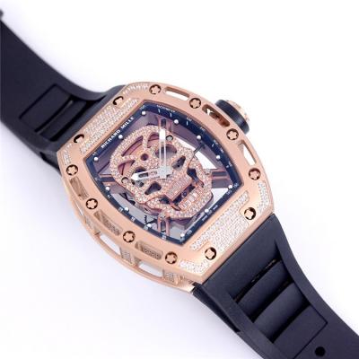 Replica RM52-01 A21j Automatic Movement Mens Watch Skull Diamonds Dial Diamonds Case Rubber Strap E39