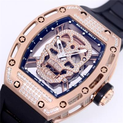 Replica RM52-01 A21j Automatic Movement Mens Watch Skull Diamonds Dial Diamonds Case Rubber Strap E39