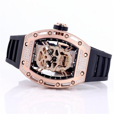 Replica RM52-01 A21j Automatic Movement Mens Watch Skull Diamonds Dial Diamonds Case Rubber Strap E39