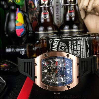 Replica RM012 A21j Automatic Movement Mens Watch Skeleton Dial Diamonds Case Rubber Strap E42