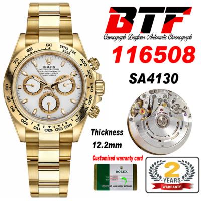 Daytona 116508 SA4130 Automatic Chronograph Mens Watch Best Edition BTF YG White Dial 904L SS Bracelet CHS