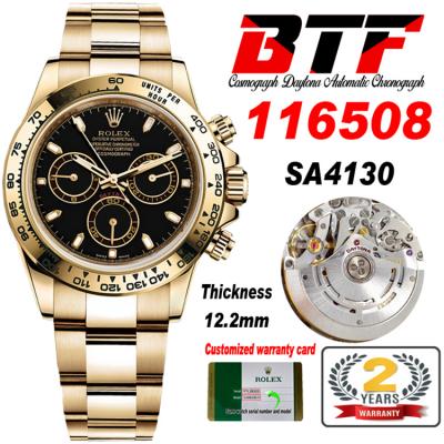 Daytona 116508 SA4130 Automatic Chronograph Mens Watch Best Edition BTF YG Black Dial 904L SS Bracelet CHS