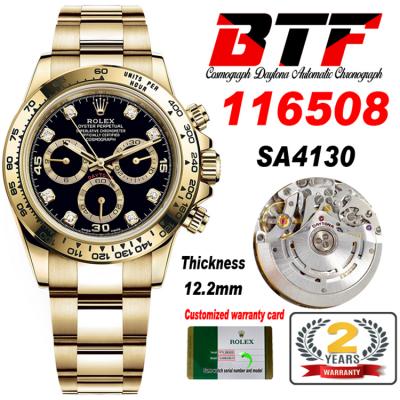 Daytona 116508 SA4130 Automatic Chronograph Mens Watch Best Edition BTF YG Black Diamonds Dial 904L SS Bracelet CHS