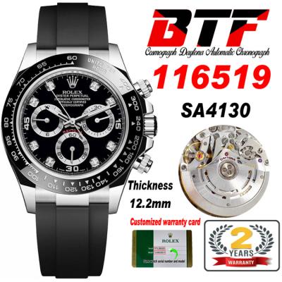 Daytona 116519 SA4130 Automatic Chronograph Mens Watch Best Edtiion BTF Black Diamonds Dial Oysterflex Rubber CHS