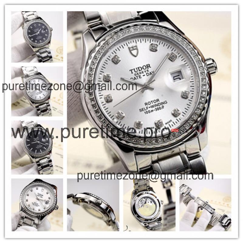 Replica Heritage Advisor Japan Miyota 8215 Automatic Movement Mens Watch Silver Dial Diamonds Case Stainless Steel E03