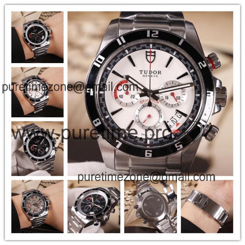 Replica Grantour Japan Quartz Chronograph Movement Mens Watch White Dial Stainless Steel E17