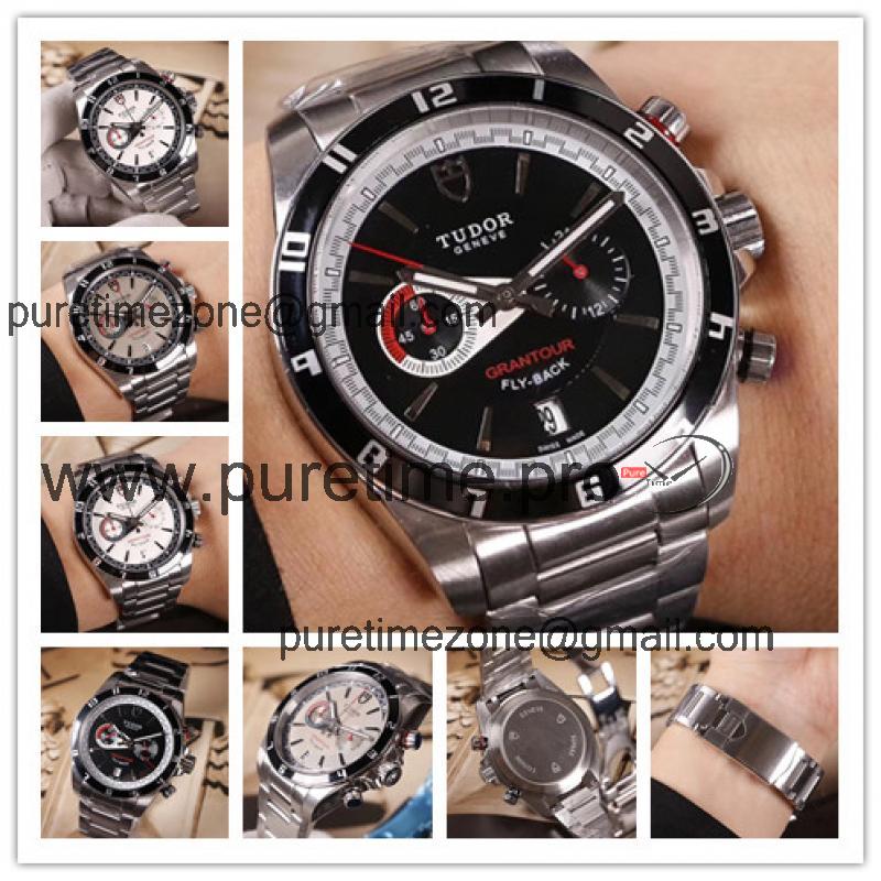 Replica Grantour Japan Quartz Chronograph Movement Mens Watch Black Dial Stainless Steel E19