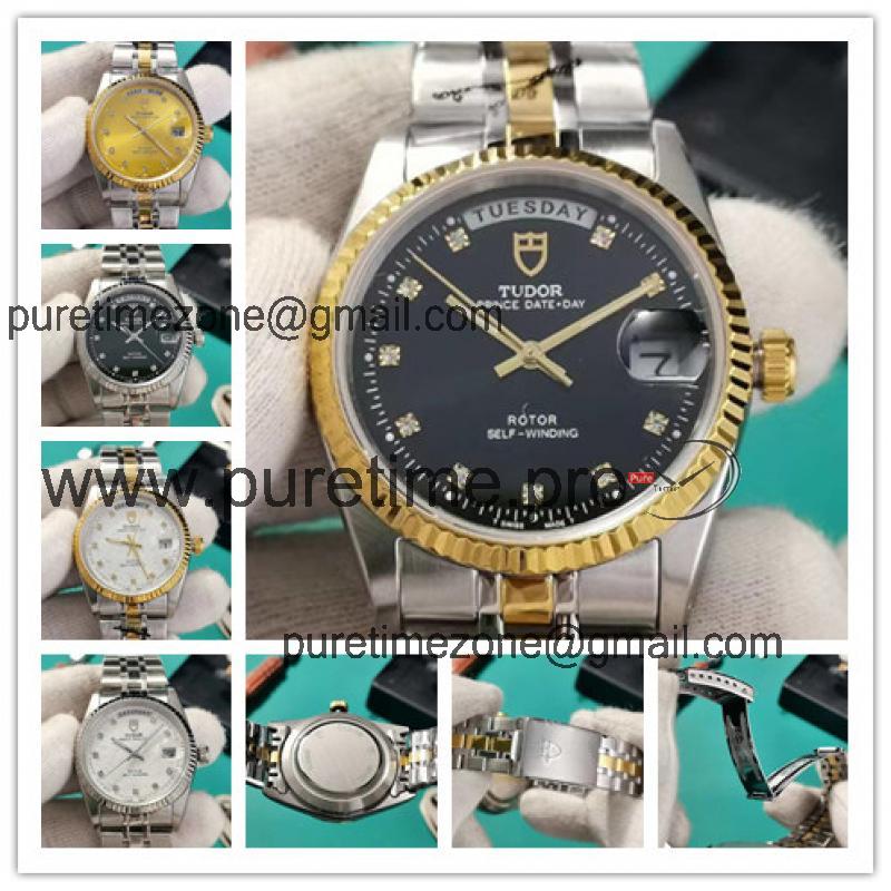 Replica Heritage Advisor Japan Miyota 8285 Automatic Mens Watch Black Dial Two Tone Yellow Gold E35