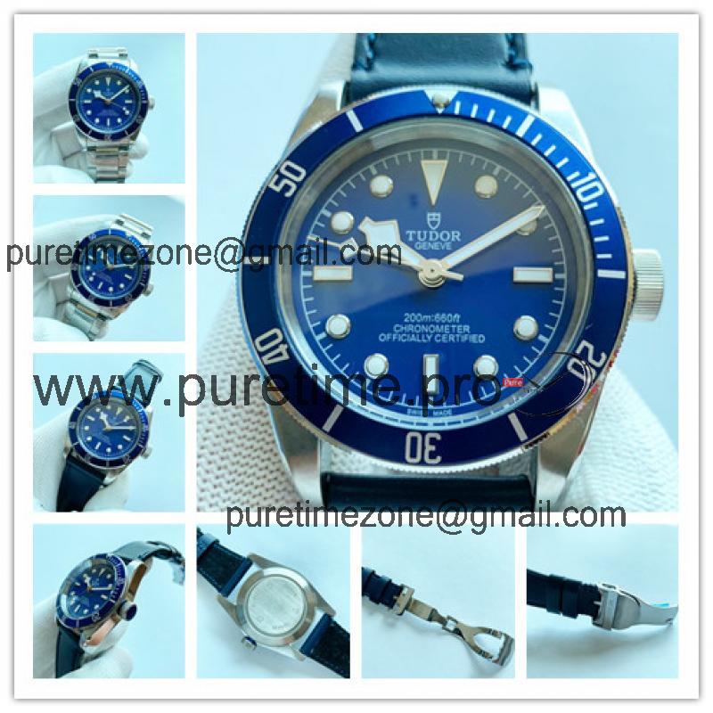 Replica Black Bye A21j Automatic Movement Mens Watch Blue Dial Leather Strap E44