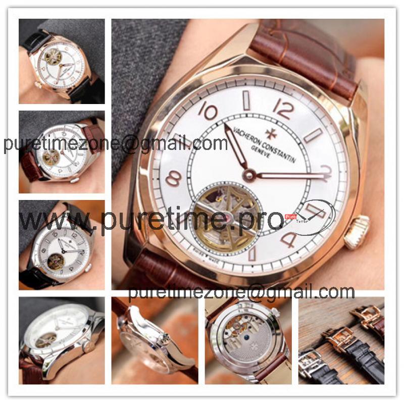 Replica Fiftysix A21j Automatic Movement Mens Watch White Tourbillon Dial Leather Strap E04