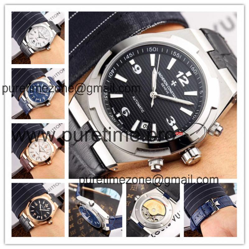 Replica Overseas A2813 Automatic Movement Mens Watch Black Dial Leather Strap E17