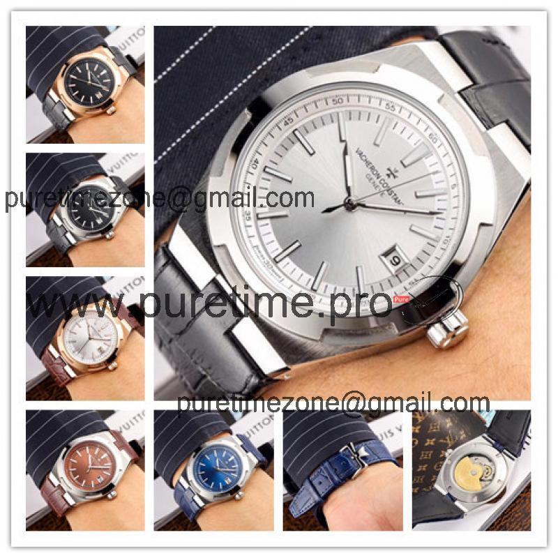 Replica Overseas A2813 Automatic Movement Mens Watch Silver Dial Leather Strap E18