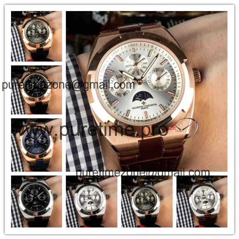 Replica Overseas A21j Automatic Movement Mens Watch Silver Dial Leather Strap E20