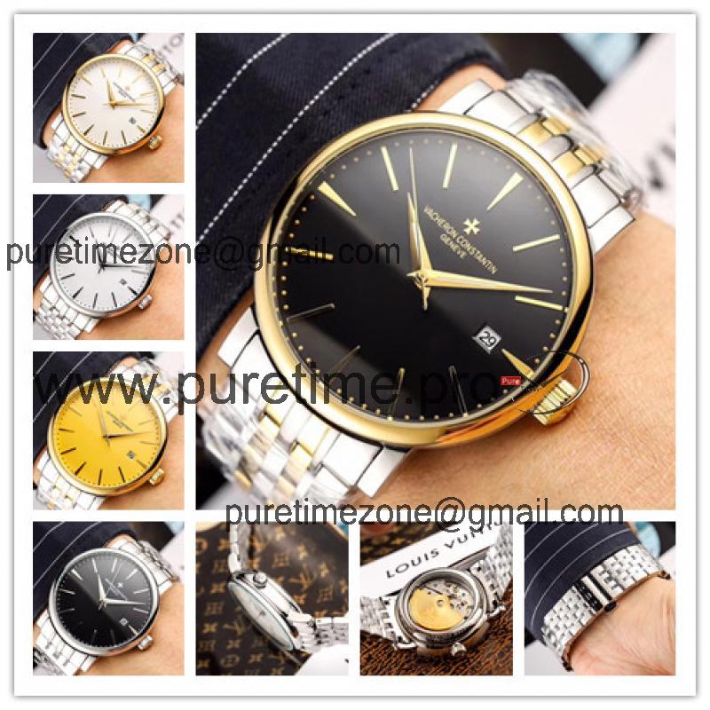 Replica Patrimony A21j Automatic Movement Mens Watch Black Dial Two Tone Yellow Gold B E22