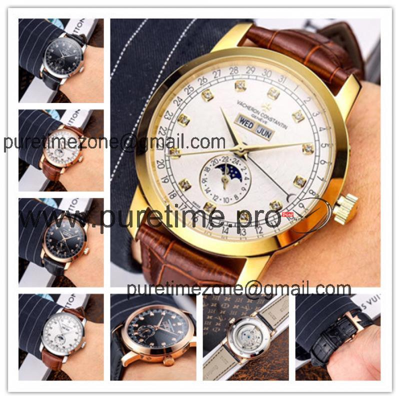 Replica Traditionnelle A21j Automatic Movement Mens Watch White Dial Leather Strap A E45