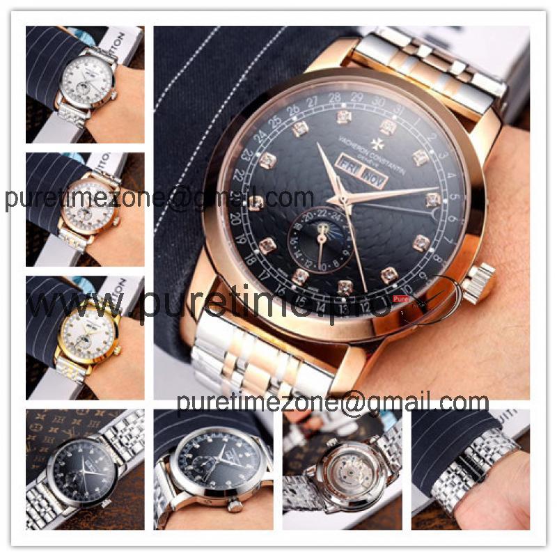 Replica Traditionnelle A21j Automatic Movement Mens Watch Black Dial Two Tone Rose Gold B E45