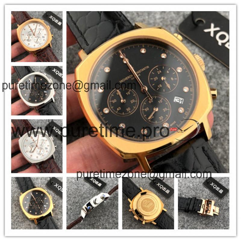 Replica Harmony Japan Quartz Movement Mens Watch Black Dial Leather Strap E54