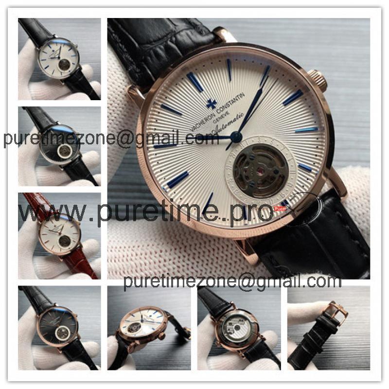 Replica Patrimony A21j Automatic Movement Mens Watch White Tourbillon Dial Leather Strap E68