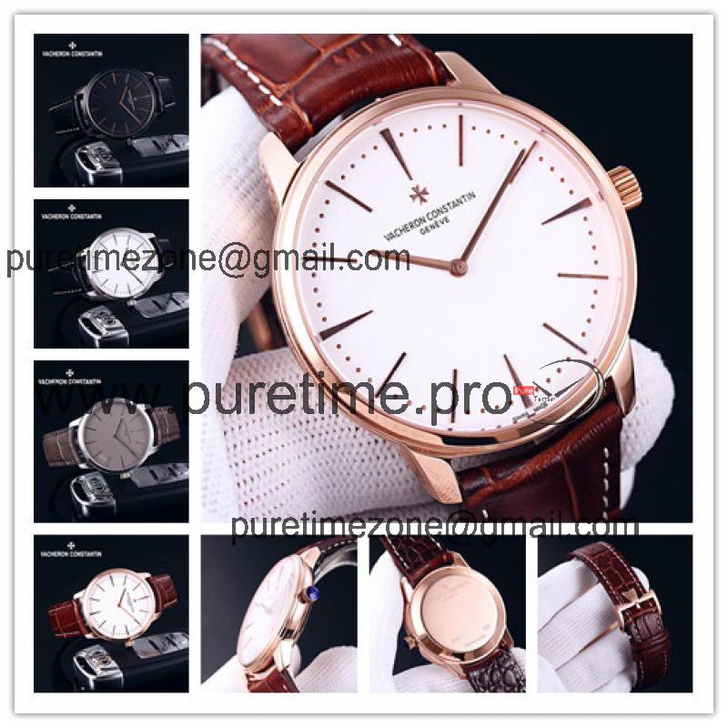 Replica Patrimony A2824 Automatic Movement Mens Watch White Dial Leather Strap E69