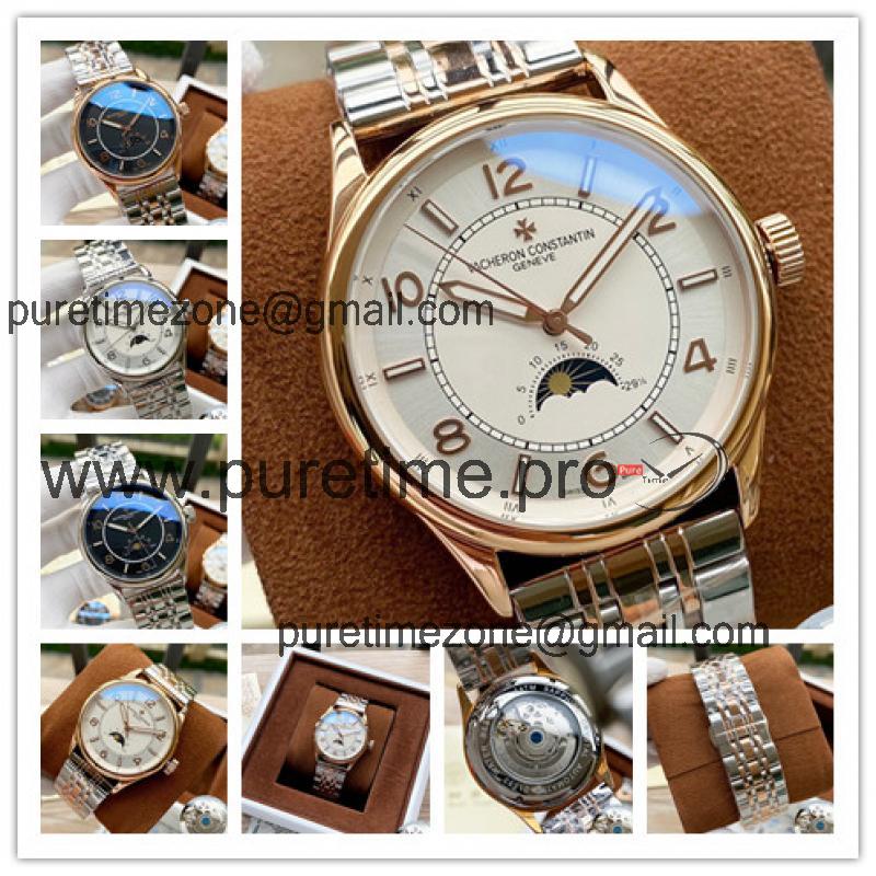 Replica Fiftysix A21j Automatic Movement Mens Watch White Dial Two Tone Rose Gold A E76