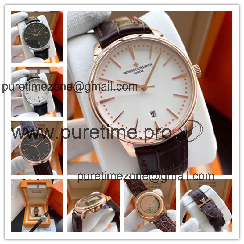 Replica Patrimony A21j Automatic Movement Mens Watch White Dial Leather Strap E77