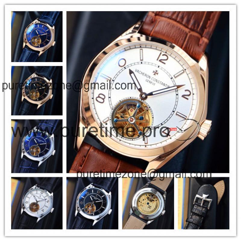 Replica Fiftysix A21j Automatic Movement Mens Watch White Tourbillon Dial Leather Strap E83